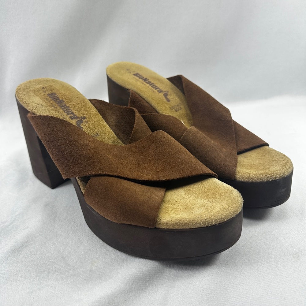 Bionatura Platform Sandals Brown Suede Leather Womens 9.5 Brown Chunky Summer